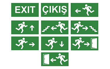 Bina içi yönlendirme levhası, exit, çıkış, işgüvenliği etiketleri baskı jpg